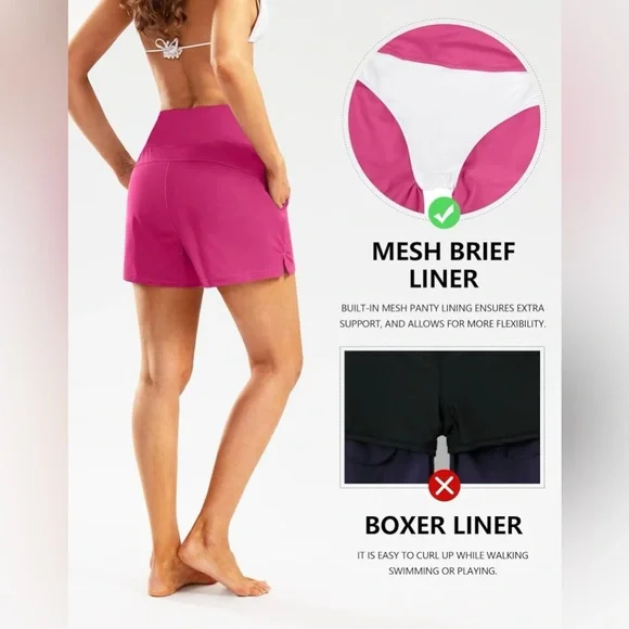 Viodia Women's 3" High Waisted Swim Shorts with Zipper Pocket Quick Dry XXXL - Picture 5 of 10